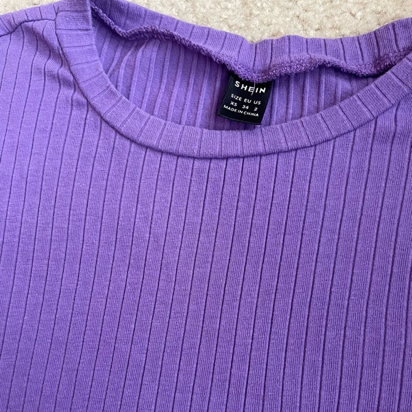 SHEIN Purple Cropped Ribbed Short Sleeve Top - Picture 2 of 5